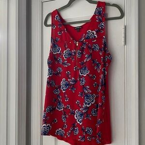 Express Zip-Front Tank in Red, White, Blue Floral